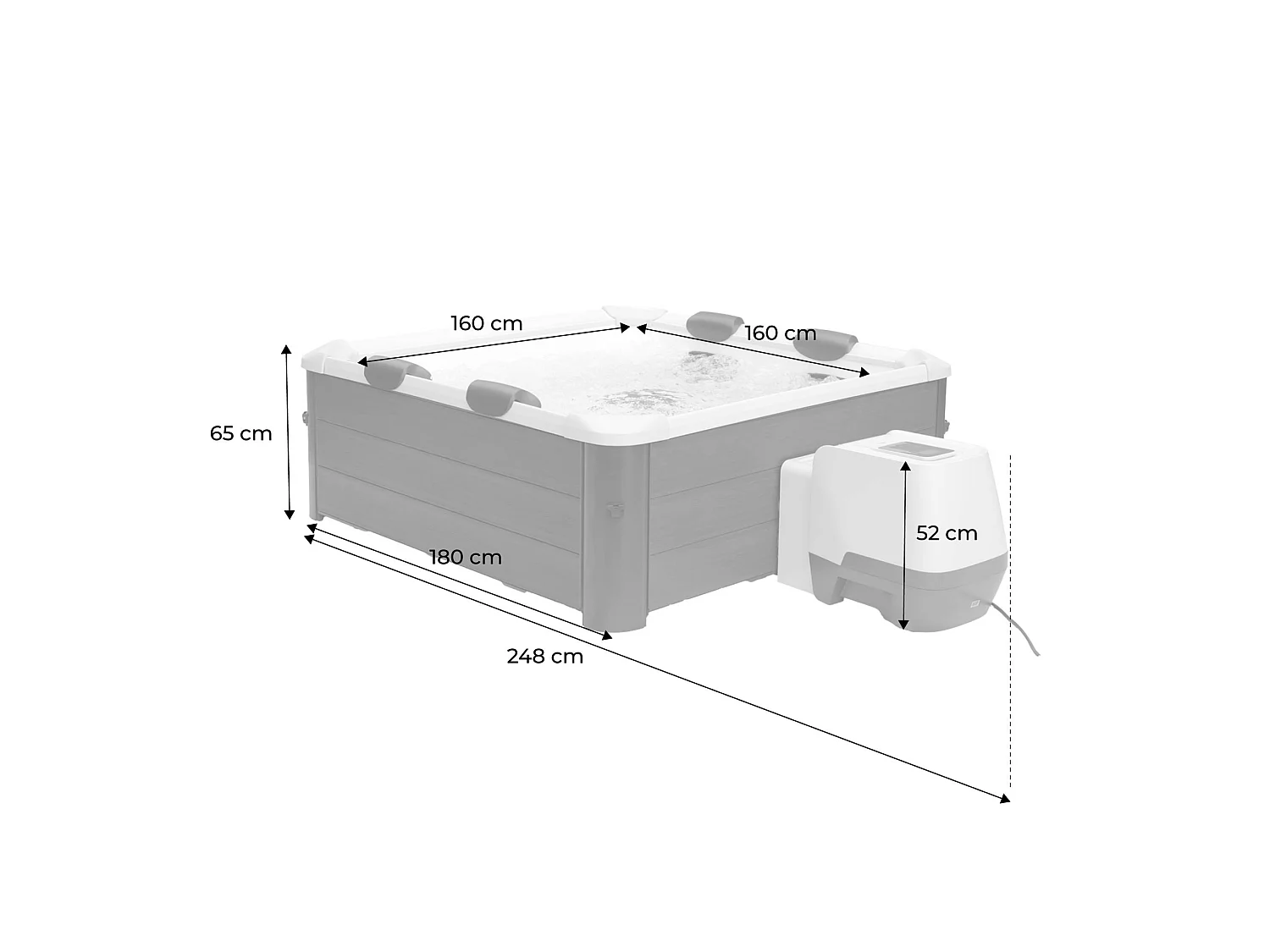 SPA rigide OSLO Plus MSPA 6 personnes gris. 4 coussins. bâche incluse. hydromassages système. 180 x 180 x 65 cm