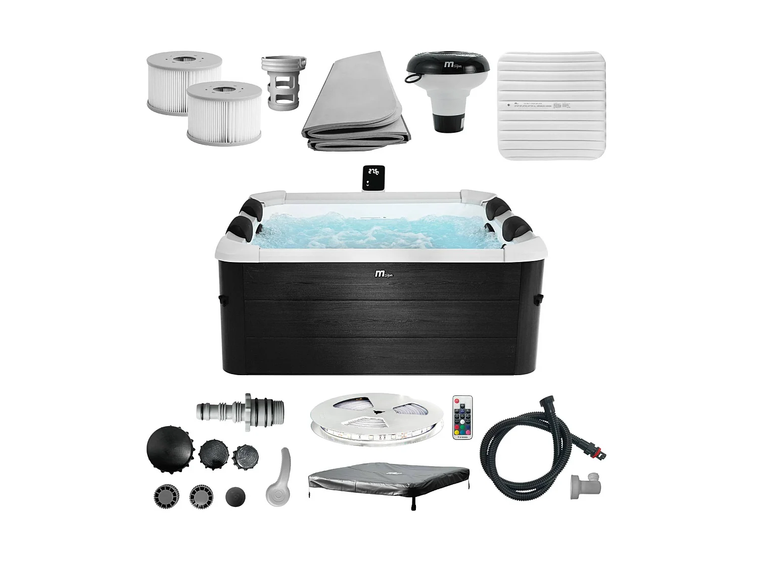 SPA rigide OSLO Plus MSPA 6 personnes gris. 4 coussins. bâche incluse. hydromassages système. 180 x 180 x 65 cm