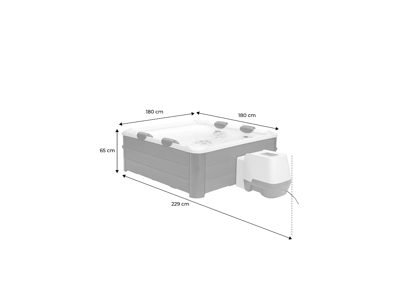 SPA rigide OSLO Plus MSPA 6 personnes gris. 4 coussins. bâche incluse. hydromassages système. 180 x 180 x 65 cm