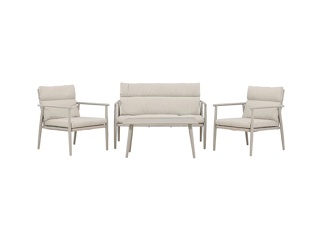 Mazzarosalon 1 canapé, 2 fauteuils, 1 table basse beige.
