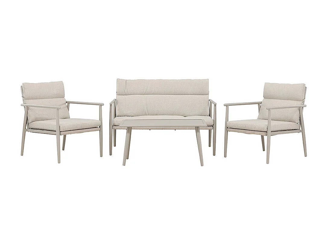 Mazzaro lounge set 1 bank, 2 stoelen, 1 salontafel beige.