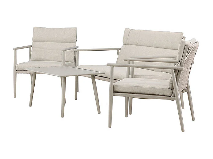 Mazzaro lounge set 1 bank, 2 stoelen, 1 salontafel beige.