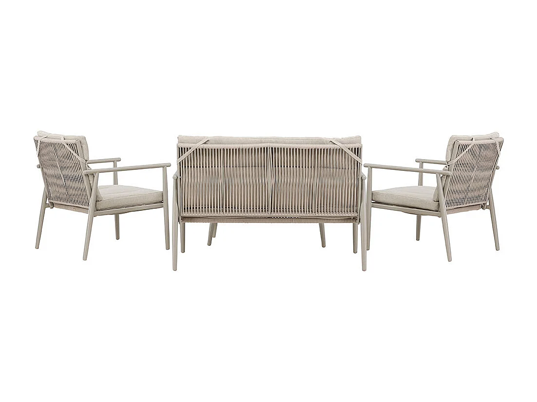 Mazzaro lounge set 1 bank, 2 stoelen, 1 salontafel beige.