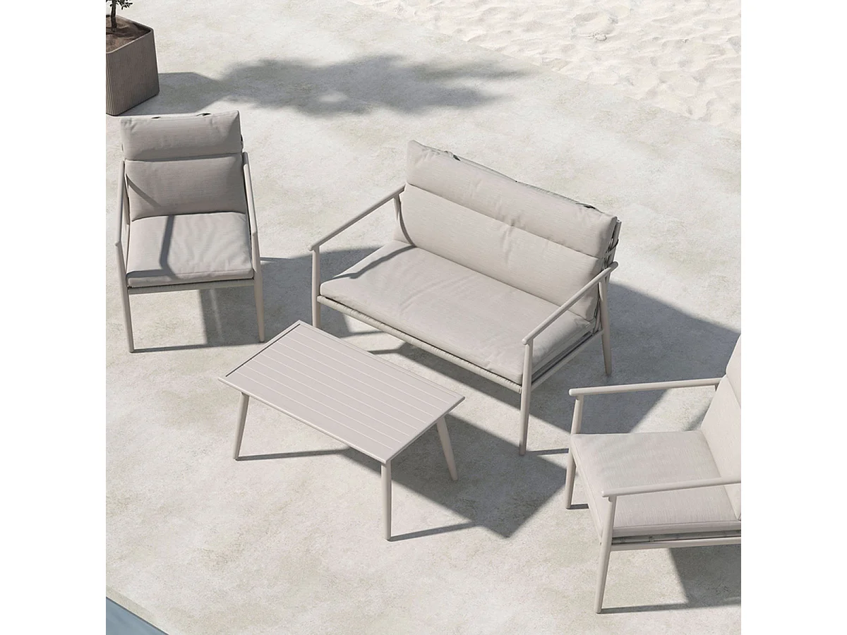 Salon de Jardin 4 Places "Mazzaro" 120cm Beige