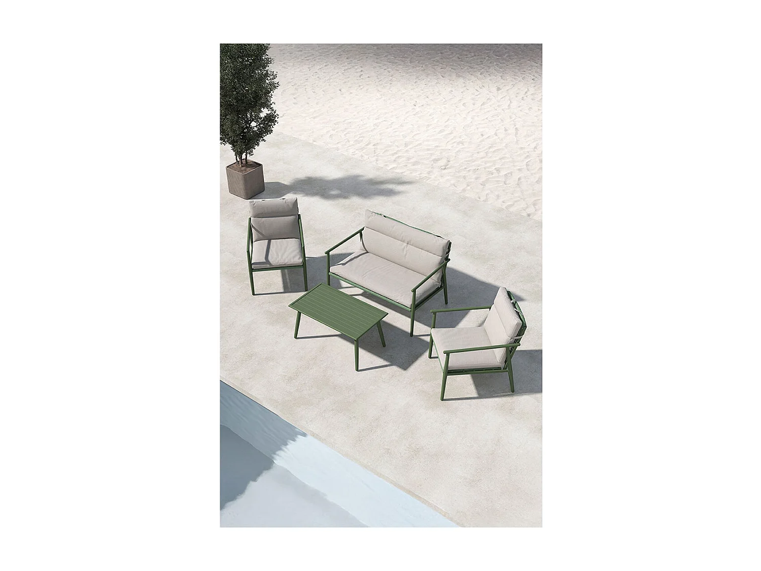 Mazzaro Loungeset 1 Sofa, 2 Stühle, 1 Couchtisch grün.