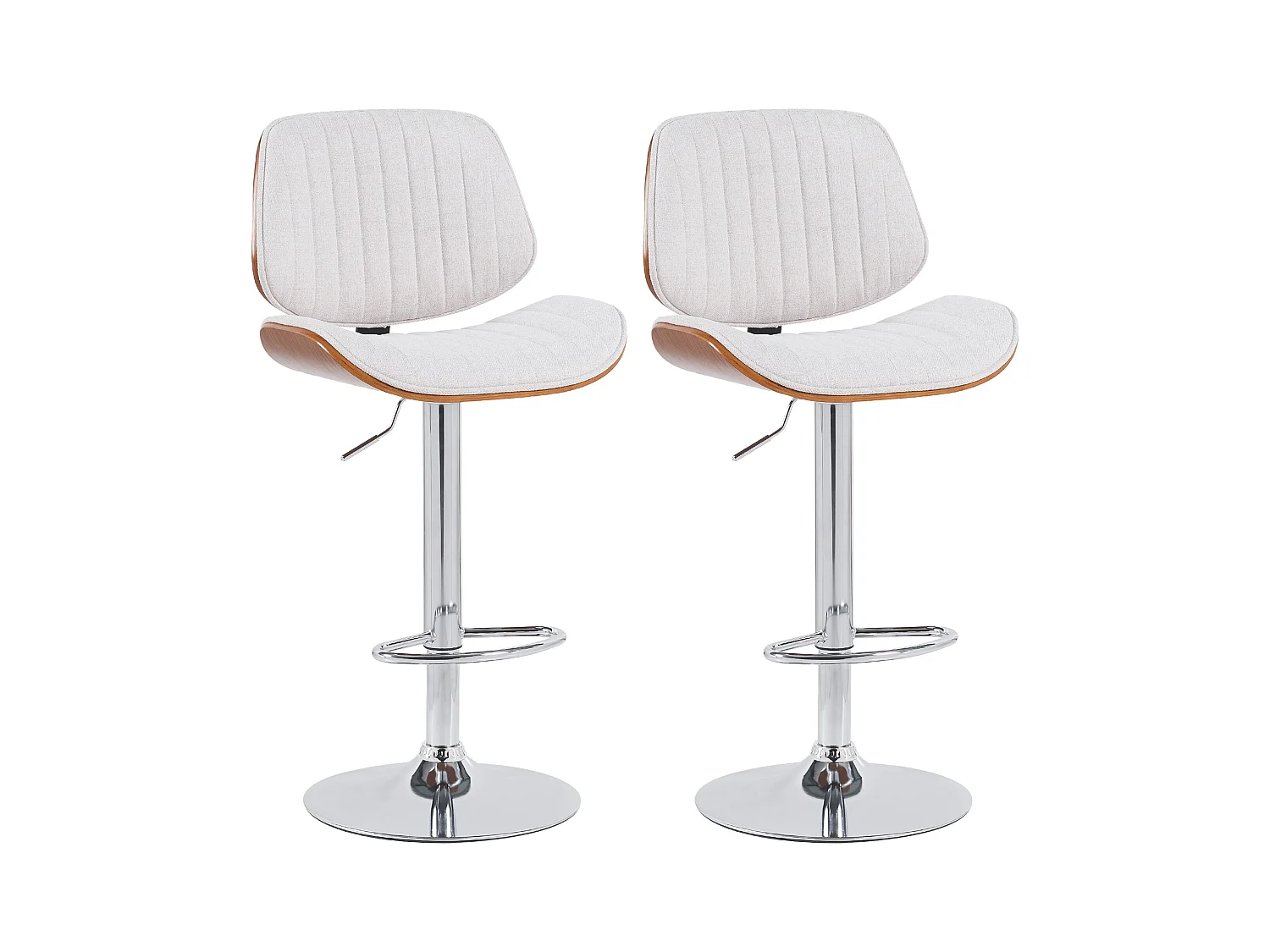 Lot de 2  Tabouret de bar - Tissu & Chrome - Noyer / Crème - Clawson