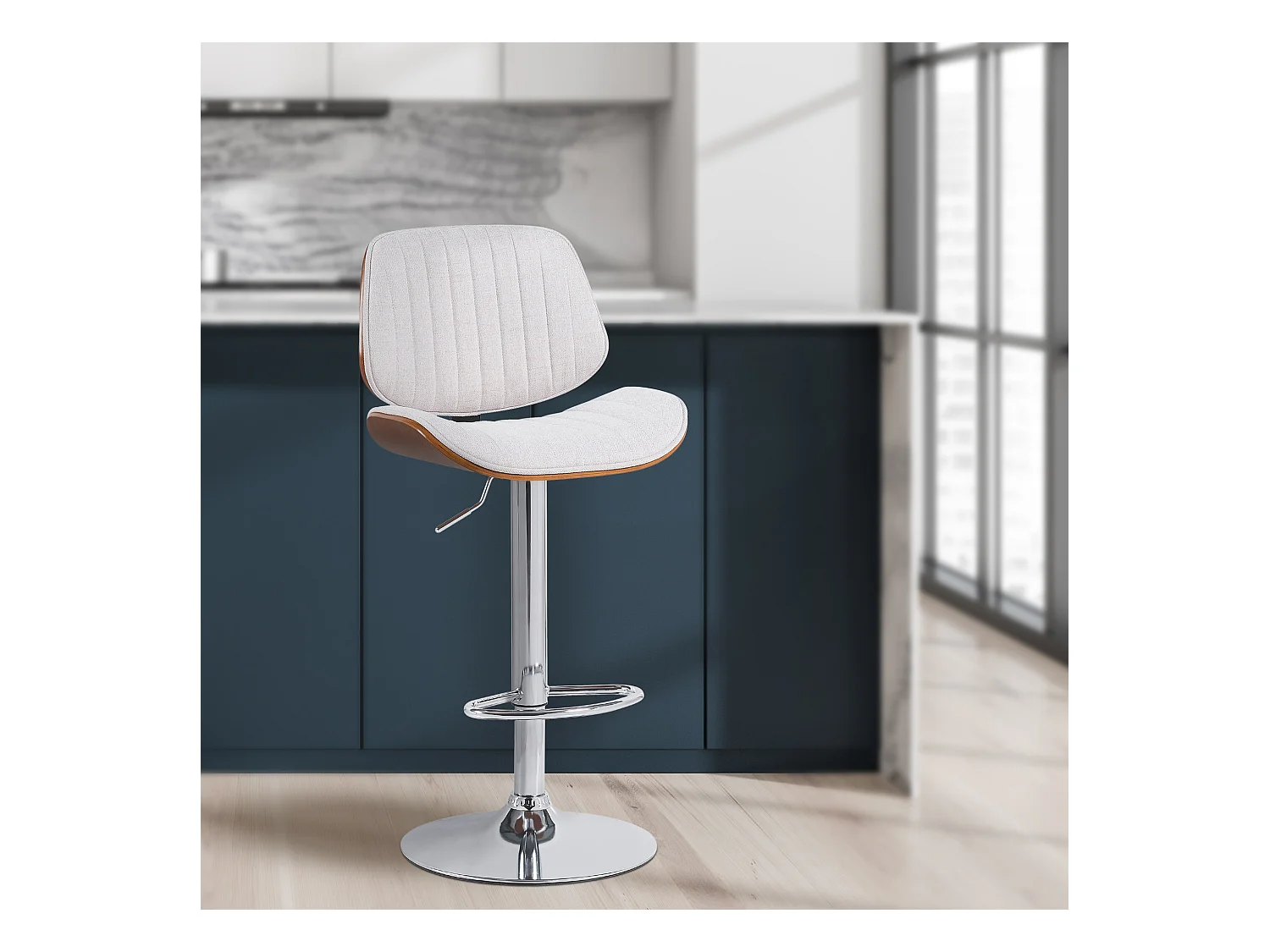 Lot de 2  Tabouret de bar - Tissu & Chrome - Noyer / Crème - Clawson