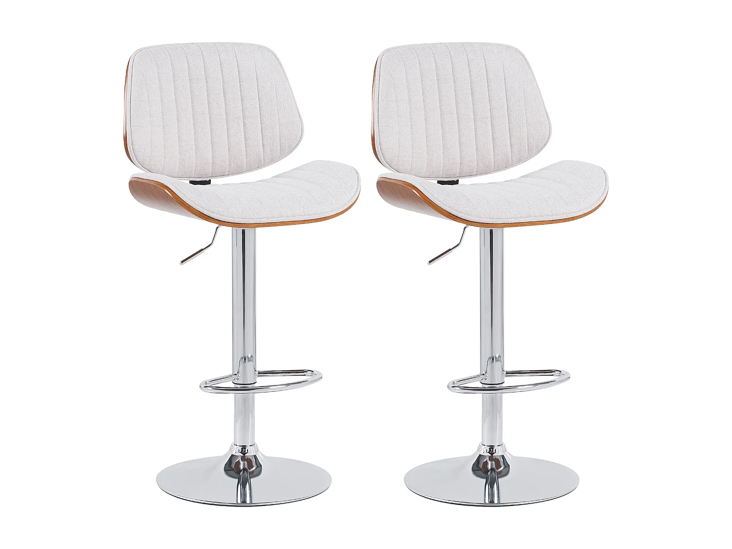Lot de 2  Tabouret de bar - Tissu & Chrome - Noyer / Crème - Clawson