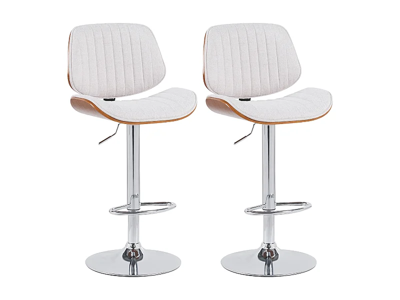Lot de 2  Tabouret de bar - Tissu & Chrome - Noyer / Crème - Clawson