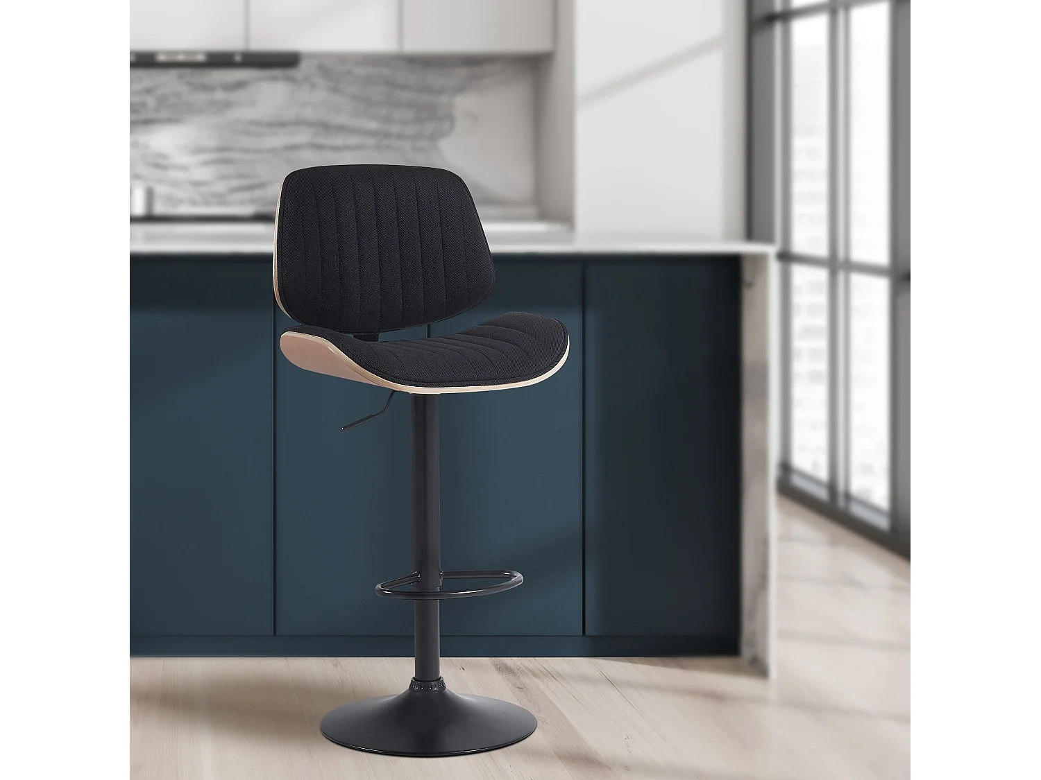 Lot de 2  Tabouret de bar - Tissu & Noir - Nature / Noir - Clawson