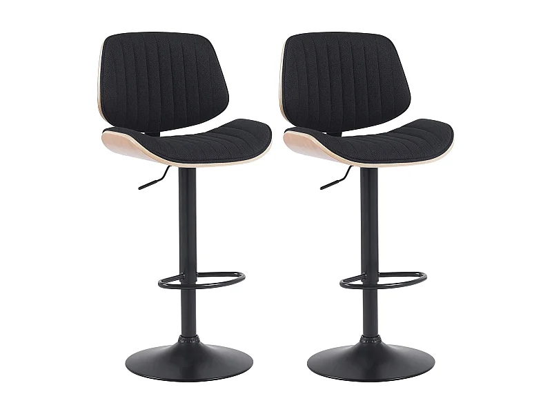 Lot de 2  Tabouret de bar - Tissu & Noir - Nature / Noir - Clawson