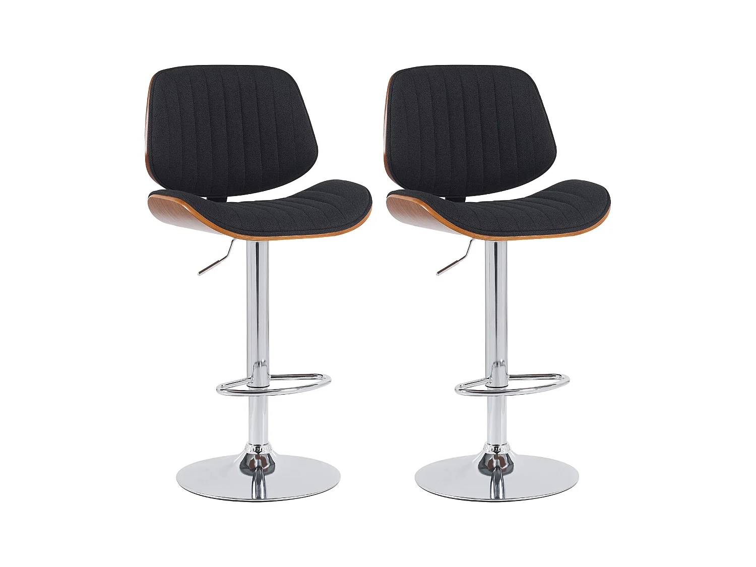 Lot de 2  Tabouret de bar - Tissu & Chrome - Noyer / Noir - Clawson