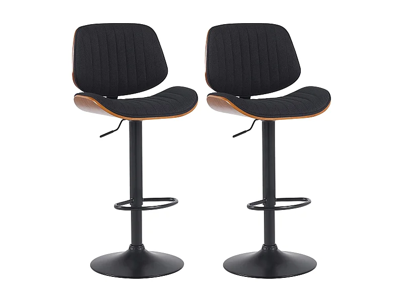 Lot de 2  Tabouret de bar - Tissu & Noir - Noyer / Noir - Clawson