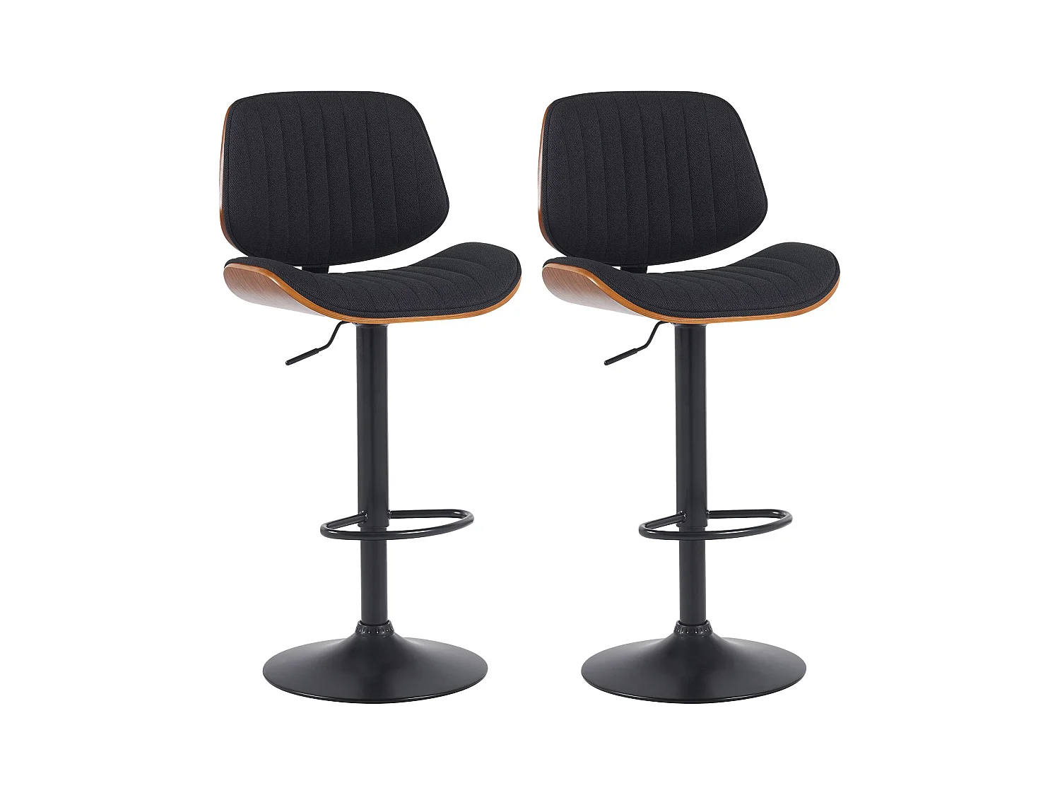 Lot de 2  Tabouret de bar - Tissu & Noir - Noyer / Noir - Clawson