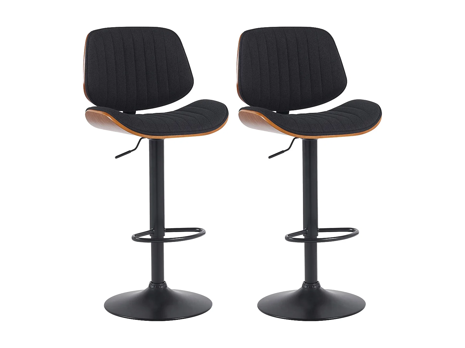 Lot de 2  Tabouret de bar - Tissu & Noir - Noyer / Noir - Clawson