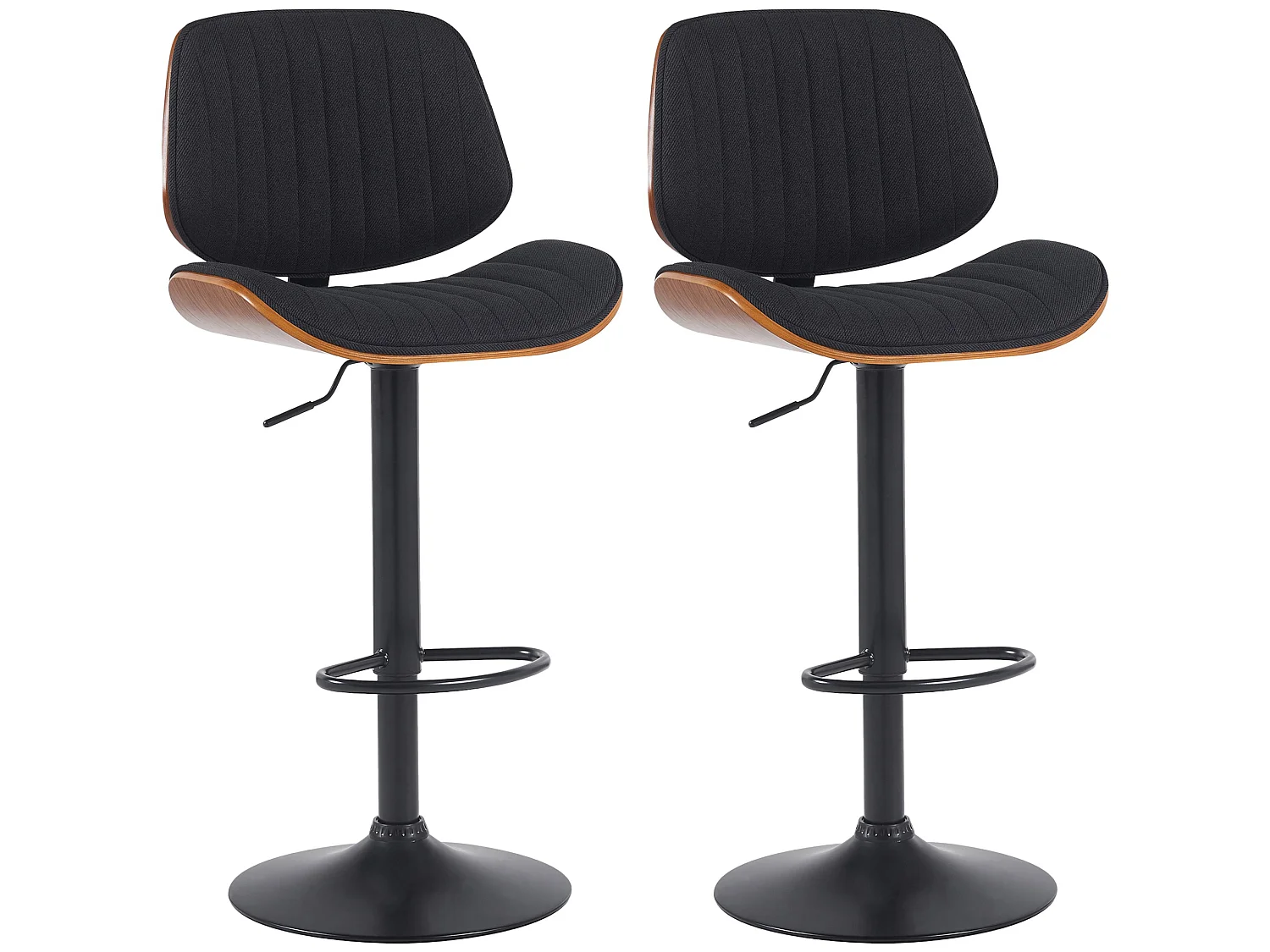 Lot de 2  Tabouret de bar - Tissu & Noir - Noyer / Noir - Clawson
