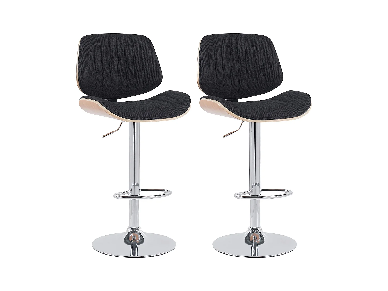Lot de 2  Tabouret de bar - Tissu & Chrome - Nature / Noir - Clawson