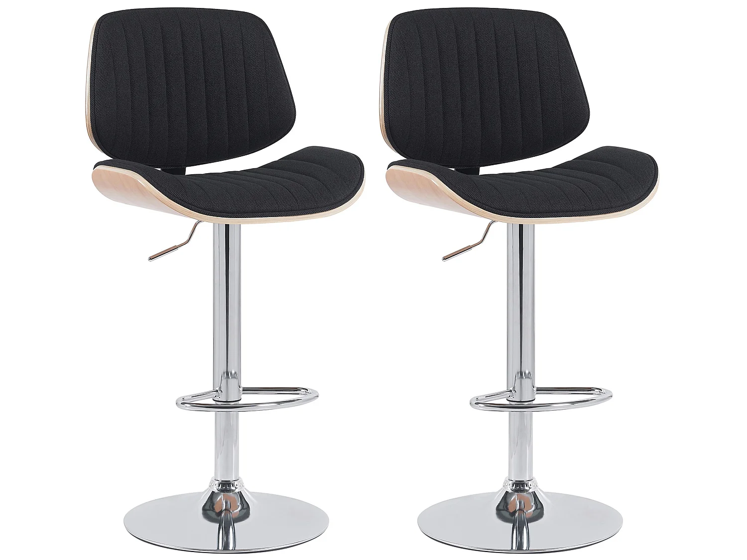 Lot de 2  Tabouret de bar - Tissu & Chrome - Nature / Noir - Clawson