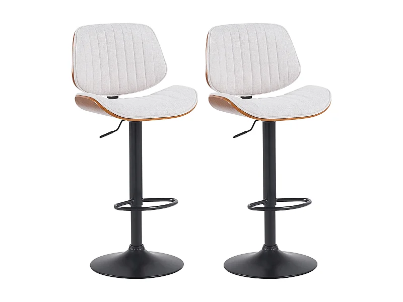 Lot de 2  Tabouret de bar - Tissu & Noir - Noyer / Crème - Clawson