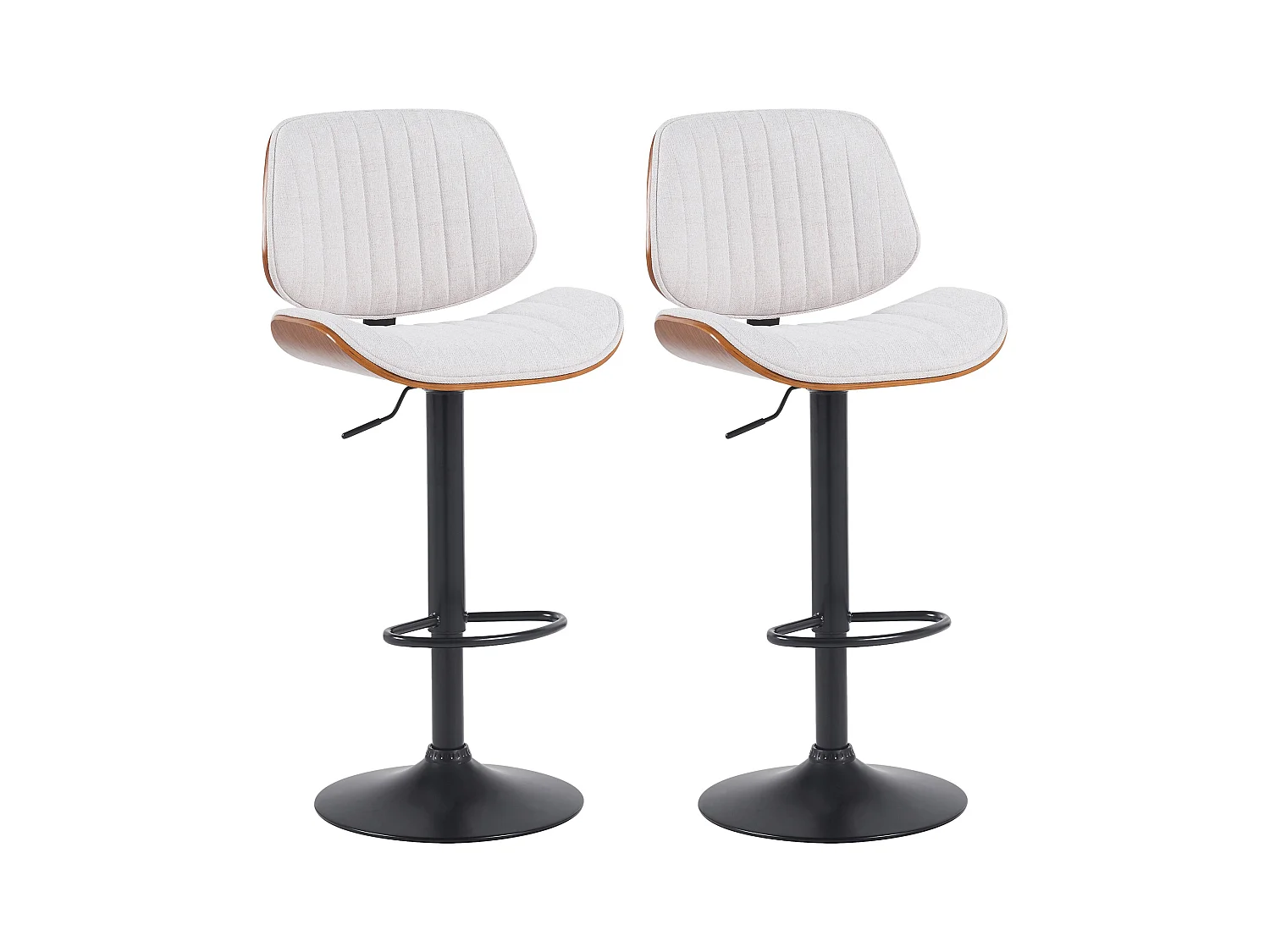 Lot de 2  Tabouret de bar - Tissu & Noir - Noyer / Crème - Clawson