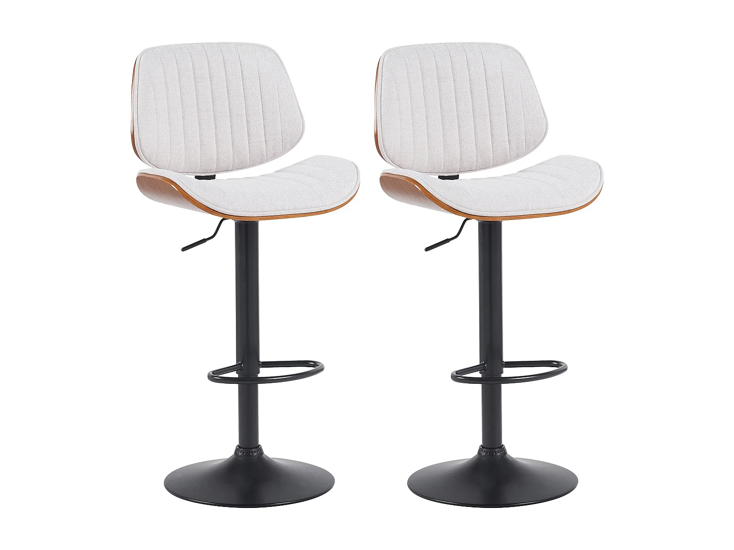 Lot de 2  Tabouret de bar - Tissu & Noir - Noyer / Crème - Clawson