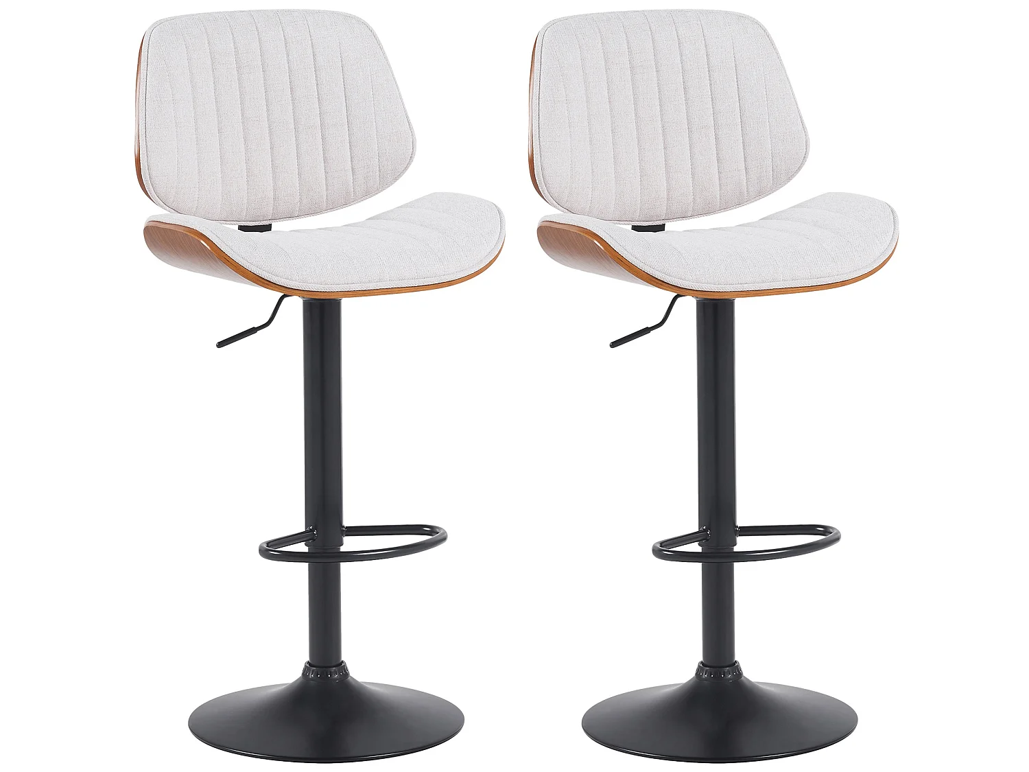 Lot de 2  Tabouret de bar - Tissu & Noir - Noyer / Crème - Clawson
