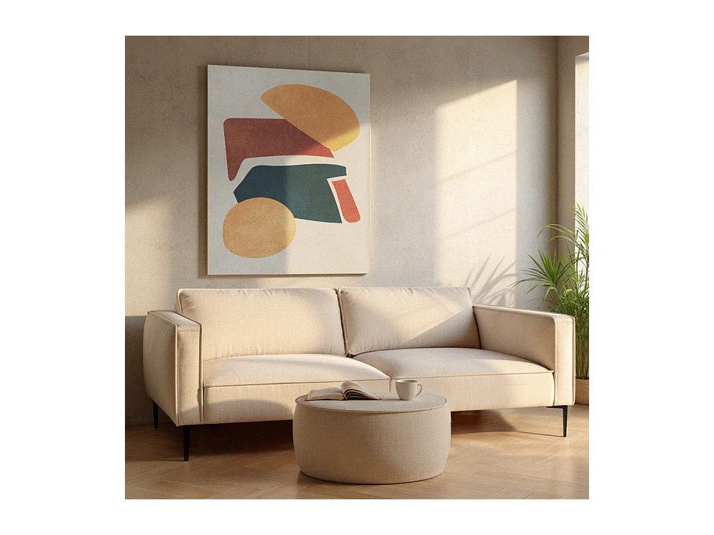 Montebello - Canapé droit 3 places en tissu et pieds en métal - Beige