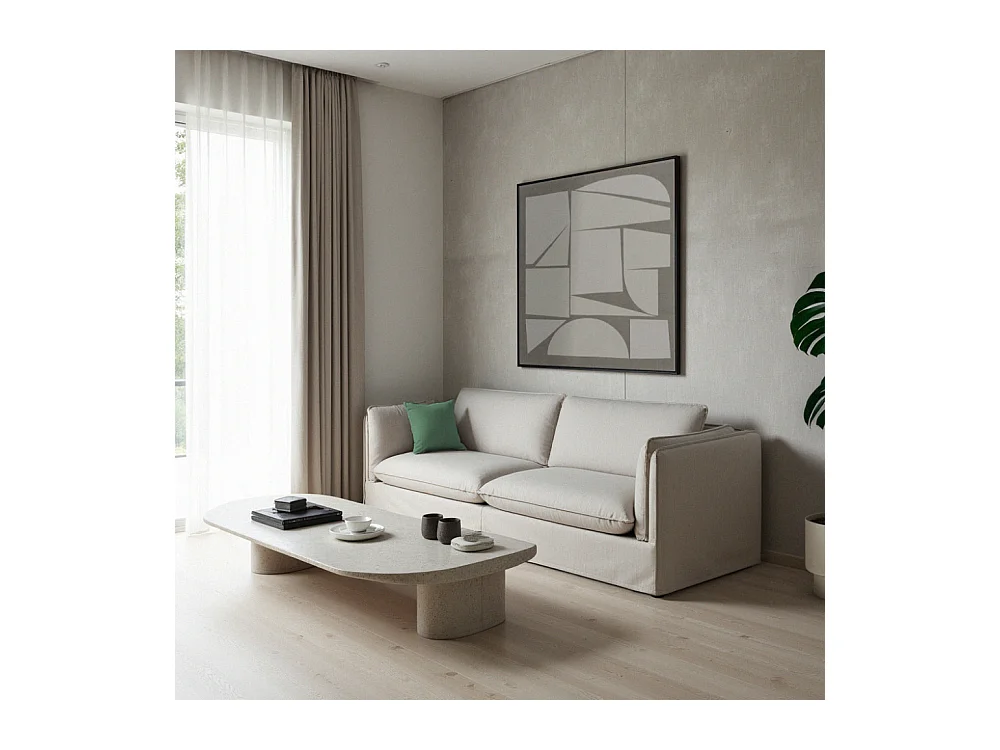 Carlin - Canapé 3 places entièrement déhoussable en tissu - Écru