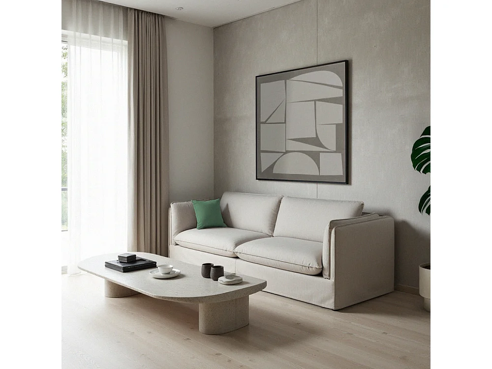 Carlin - Canapé 3 places entièrement déhoussable en tissu - Écru