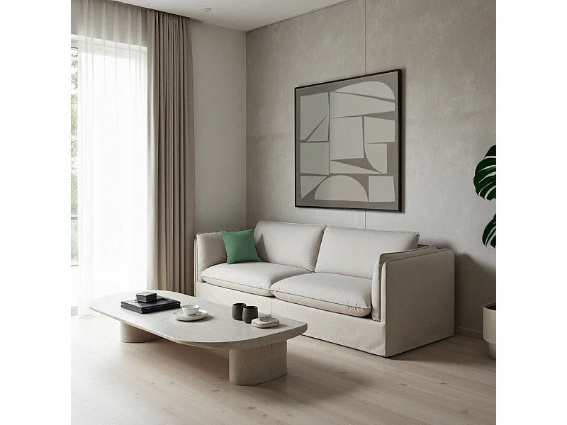 Carlin - Canapé 3 places entièrement déhoussable en tissu - Écru