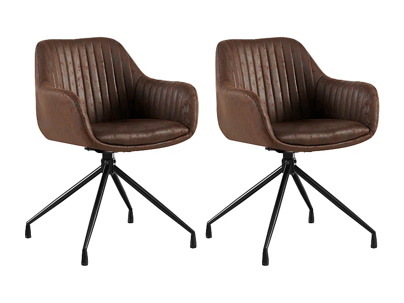 Lot de 2  chaises avec accoudoirs - Similicuir vintage - Marron foncé - Welby