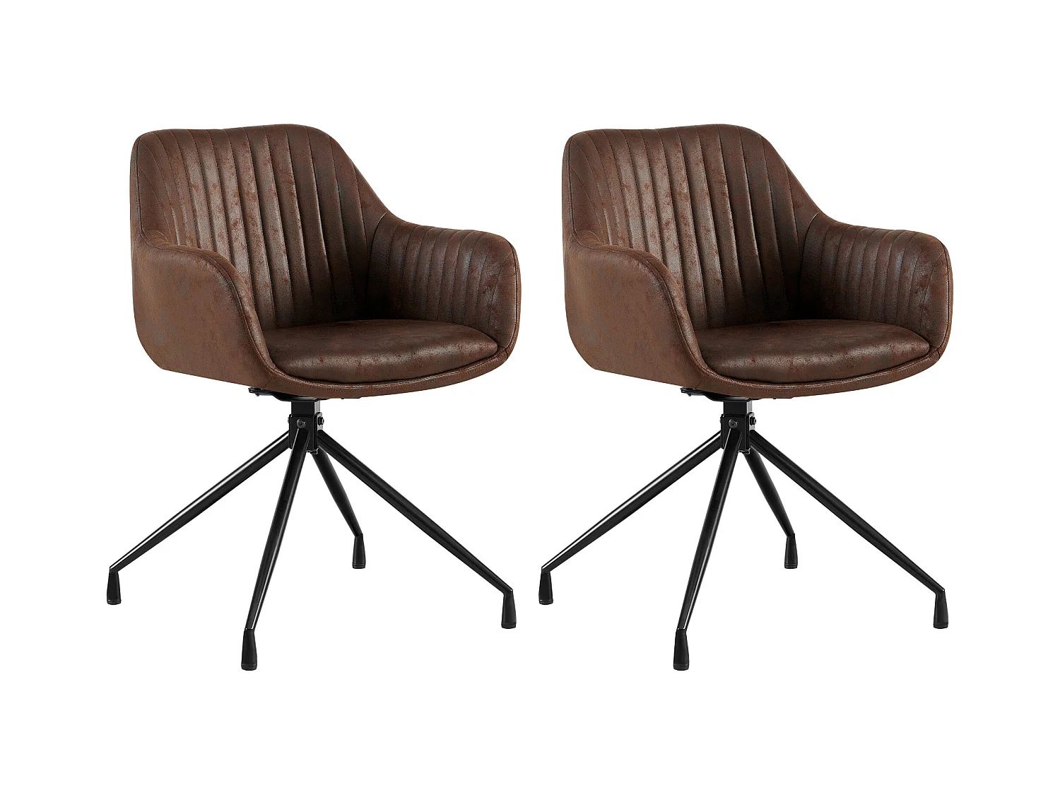 Lot de 2  chaises avec accoudoirs - Similicuir vintage - Marron foncé - Welby