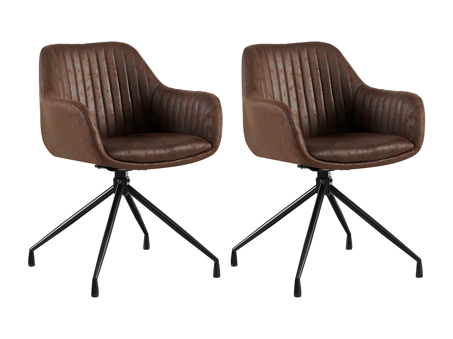 Lot de 2  chaises avec accoudoirs - Similicuir vintage - Marron foncé - Welby