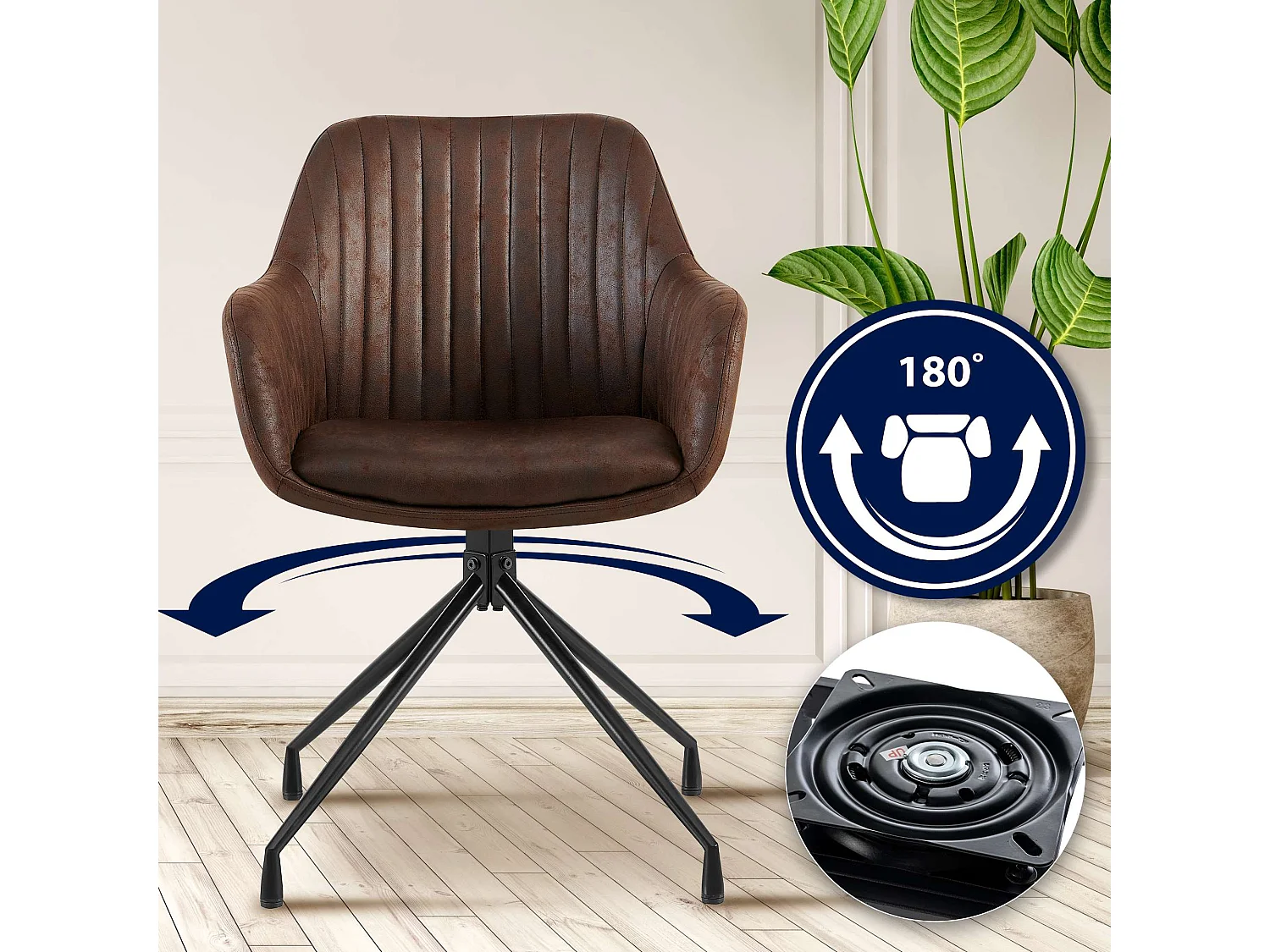 Lot de 2  chaises avec accoudoirs - Similicuir vintage - Marron foncé - Welby