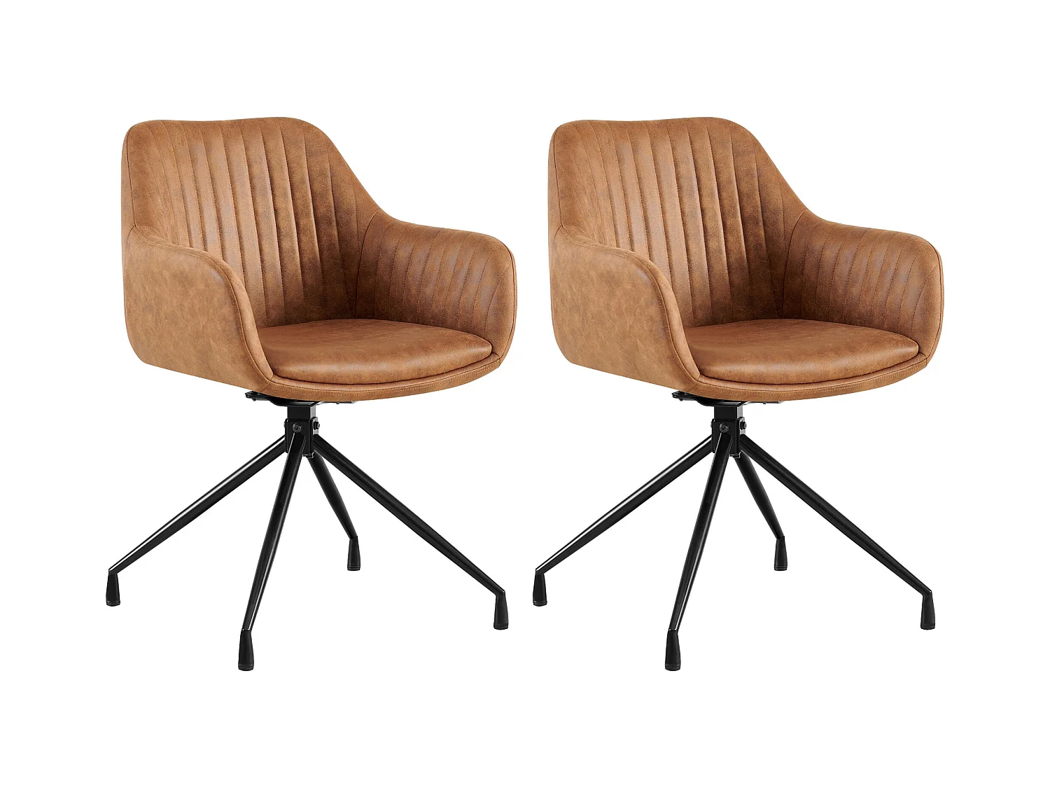 Lot de 2  chaises avec accoudoirs - Similicuir vintage - Marron clair - Welby