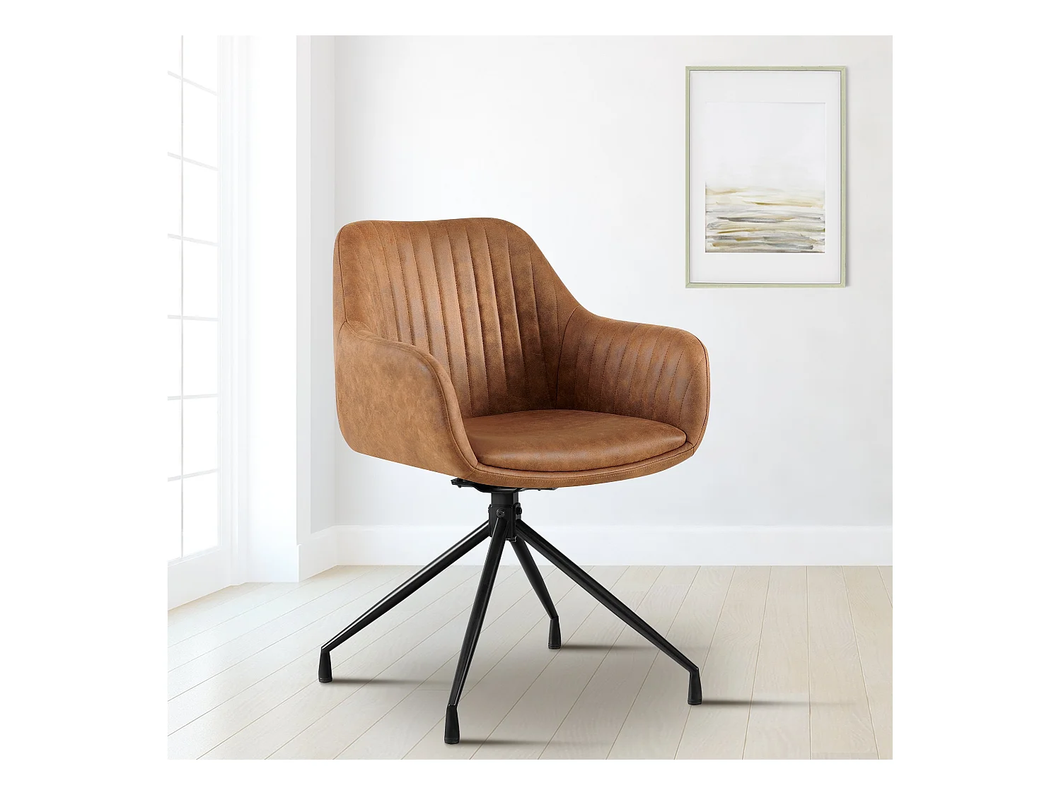 Lot de 2  chaises avec accoudoirs - Similicuir vintage - Marron clair - Welby