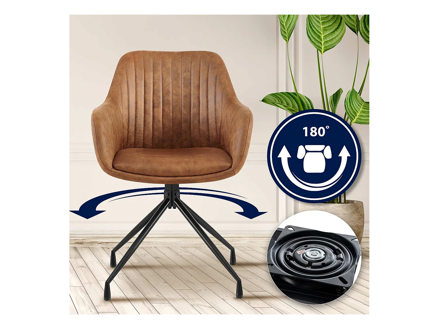 Lot de 2  chaises avec accoudoirs - Similicuir vintage - Marron clair - Welby