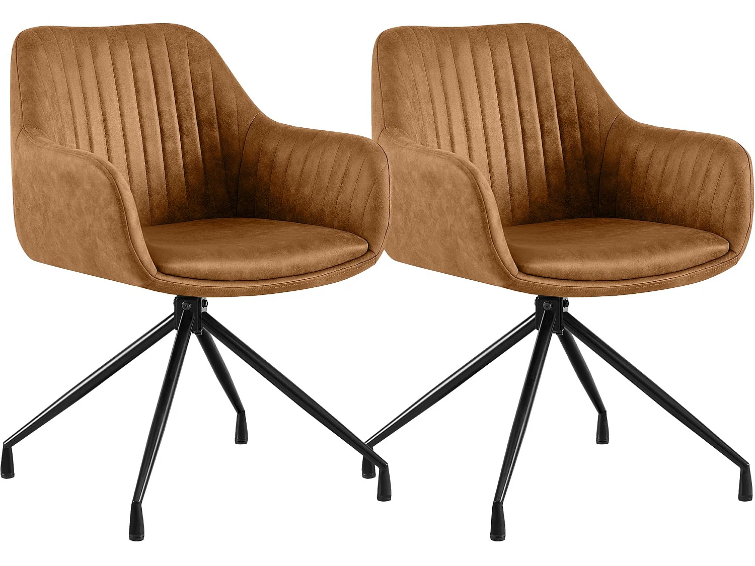 Lot de 2  chaises avec accoudoirs - Similicuir vintage - Marron clair - Welby