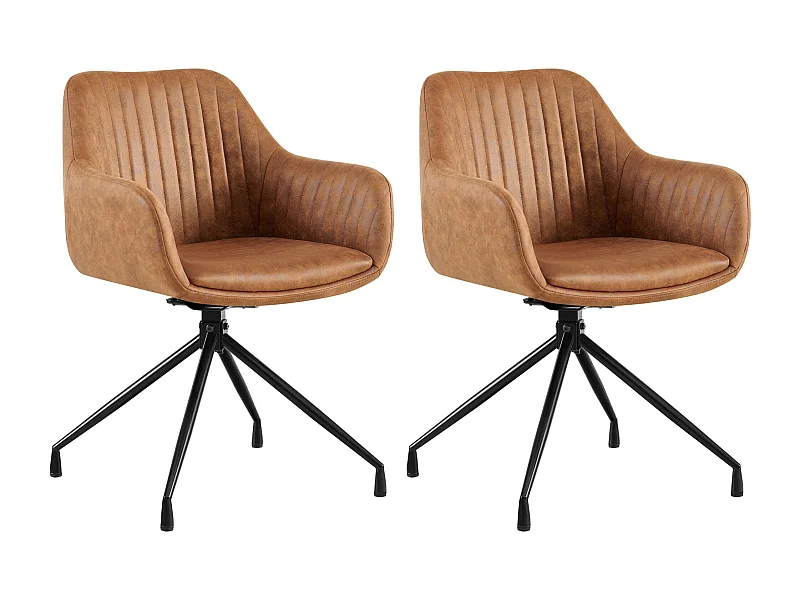 Lot de 2  chaises avec accoudoirs - Similicuir vintage - Marron clair - Welby