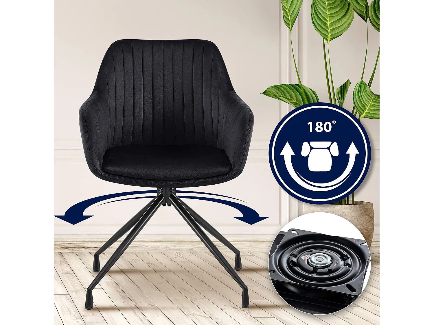 Lot de 2  chaises avec accoudoirs - Velours - Noir - Welby