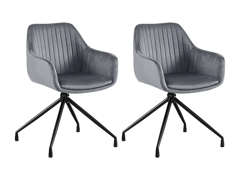 Lot de 2  chaises avec accoudoirs - Velours - Gris foncé - Welby