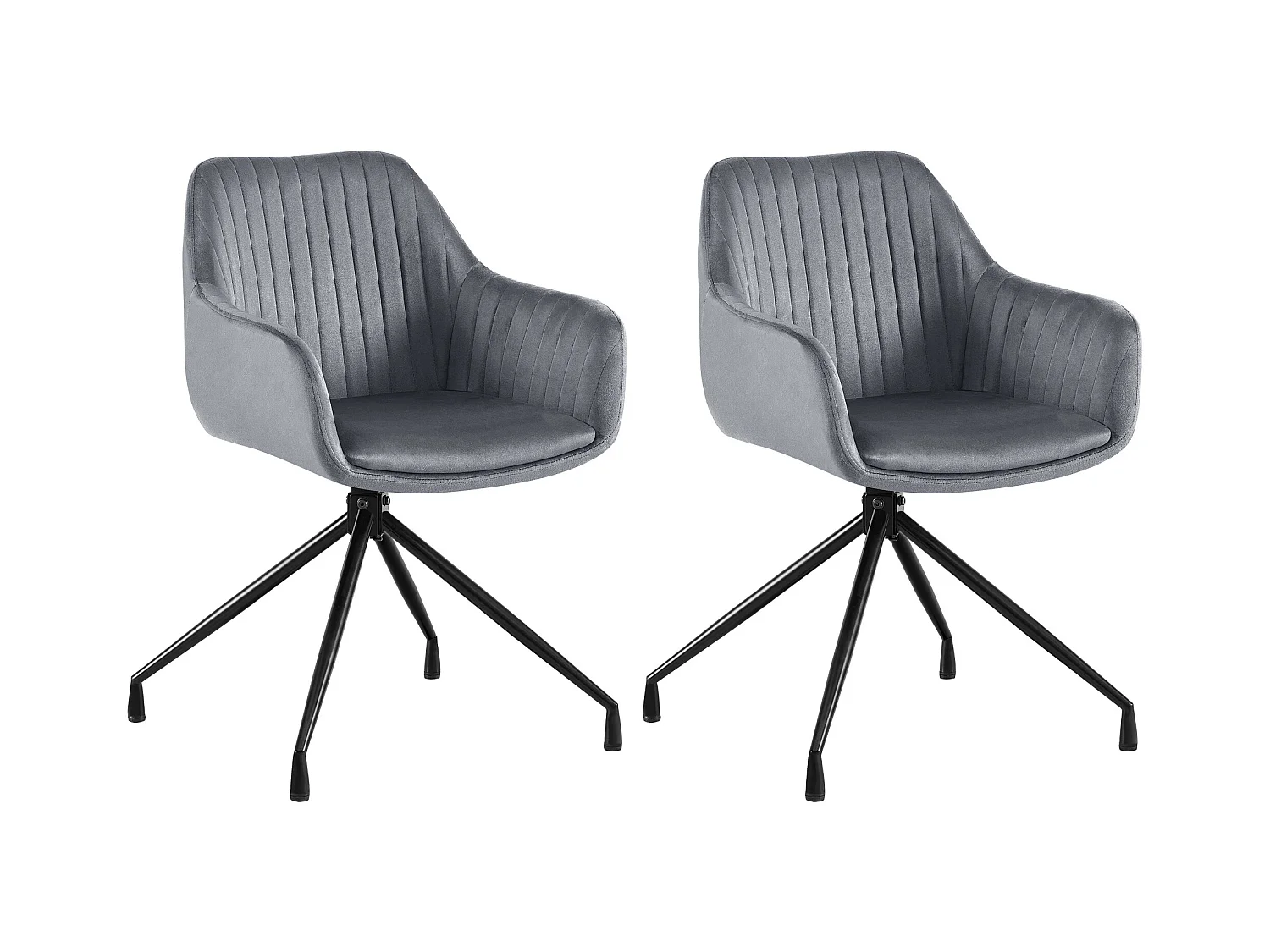 Lot de 2  chaises avec accoudoirs - Velours - Gris foncé - Welby