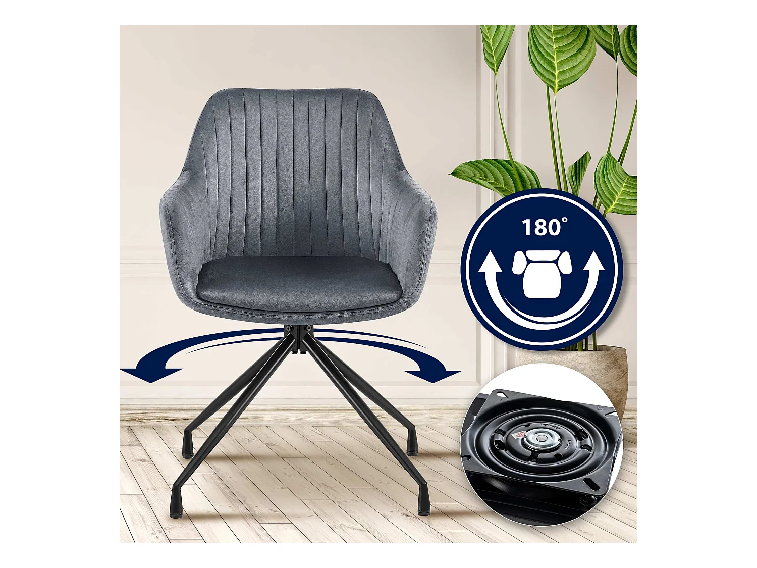 Lot de 2  chaises avec accoudoirs - Velours - Gris foncé - Welby