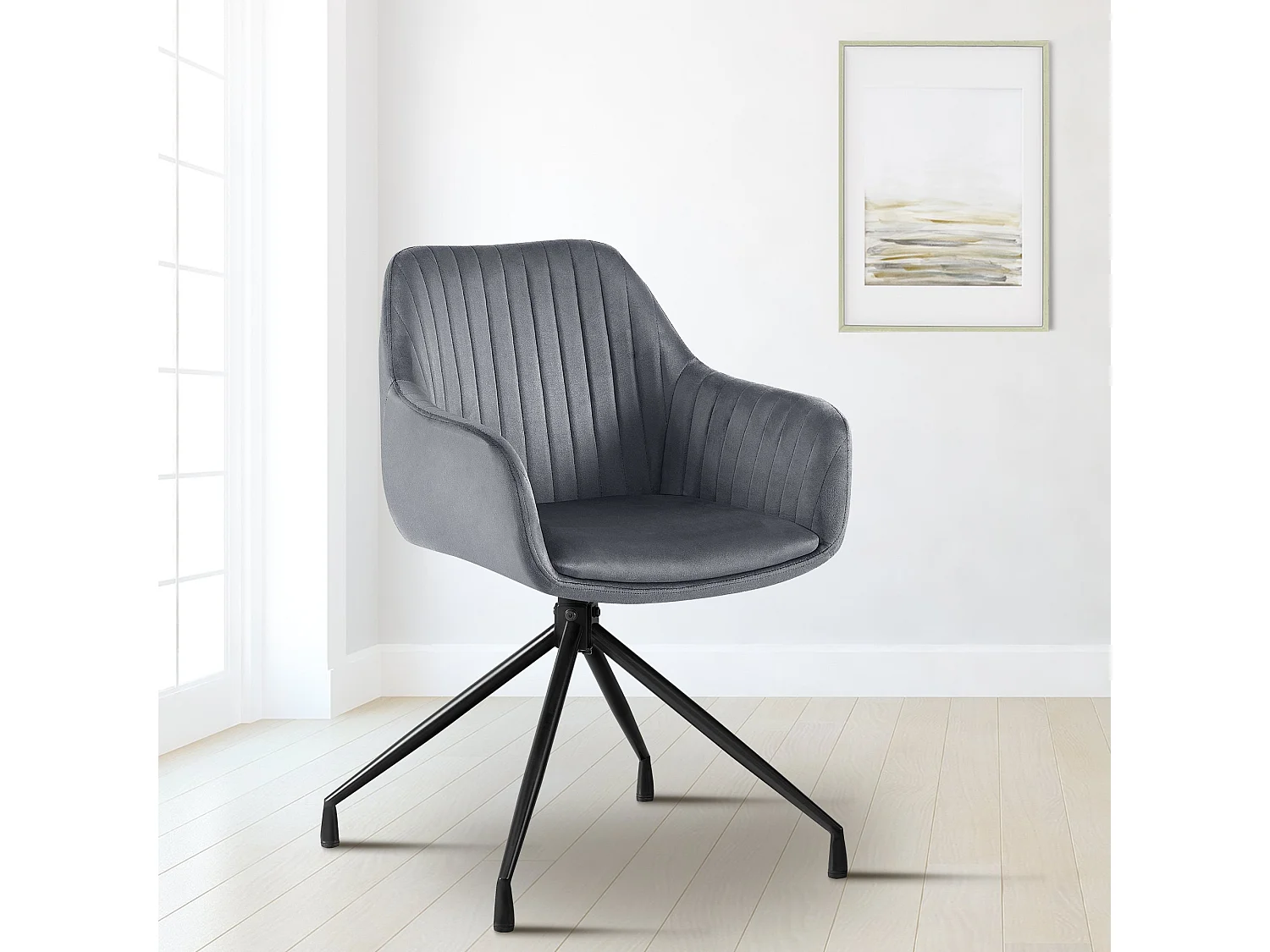 Lot de 2  chaises avec accoudoirs - Velours - Gris foncé - Welby