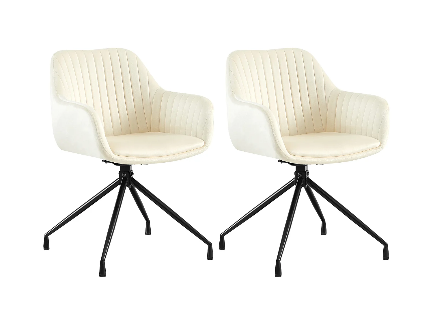 Lot de 2  chaises avec accoudoirs - Velours - Crème - Welby