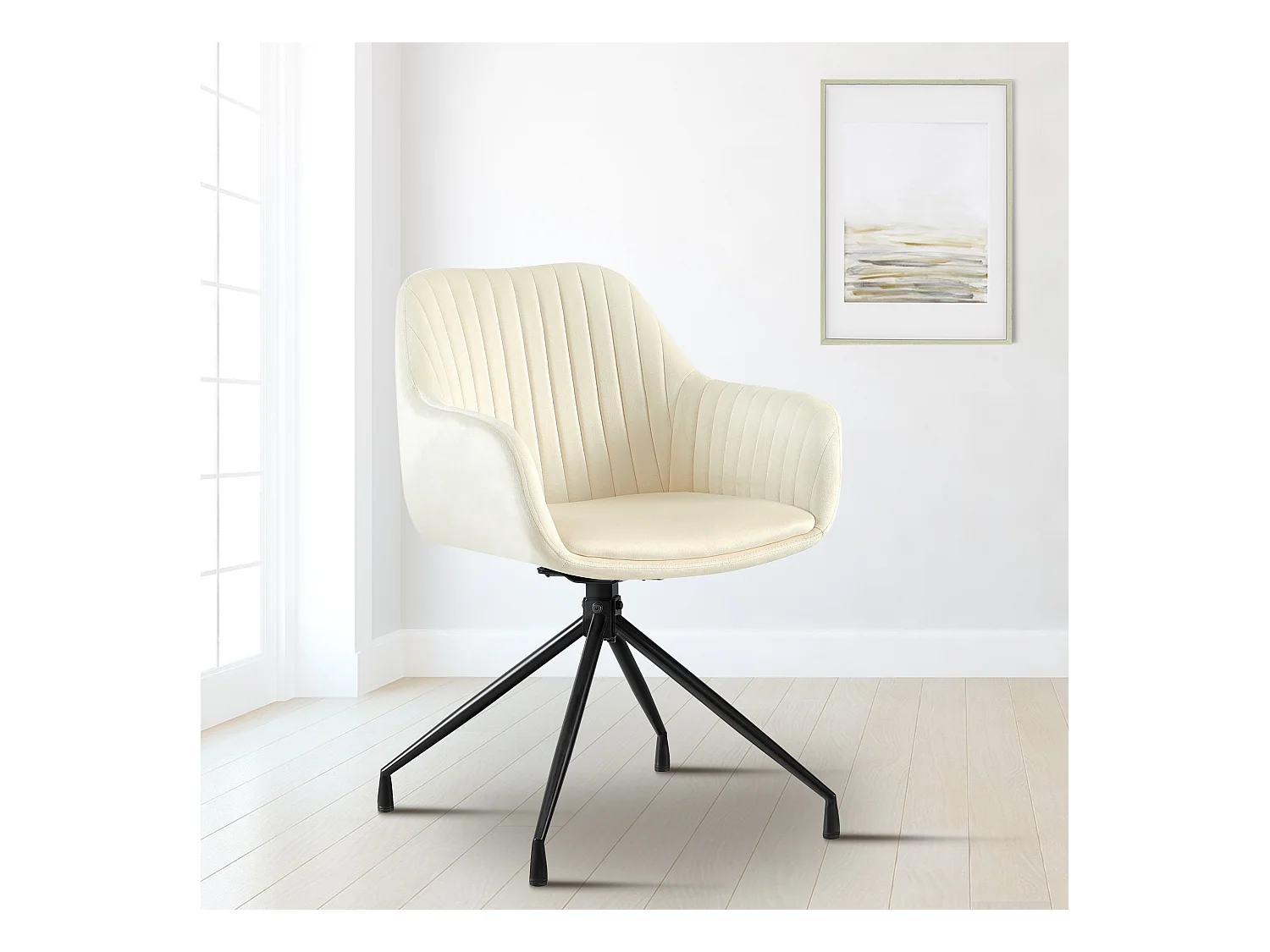 Lot de 2  chaises avec accoudoirs - Velours - Crème - Welby