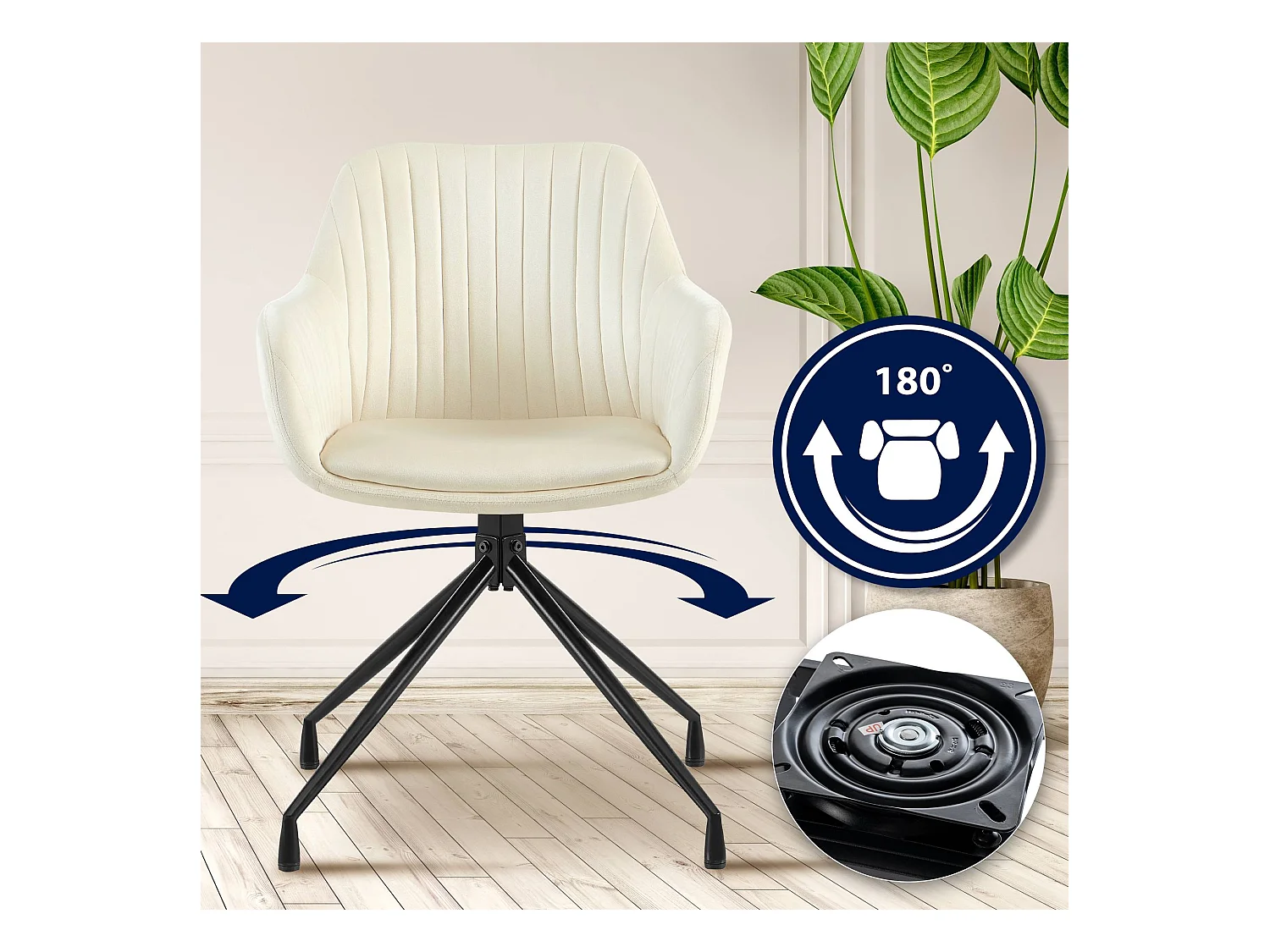 Lot de 2  chaises avec accoudoirs - Velours - Crème - Welby