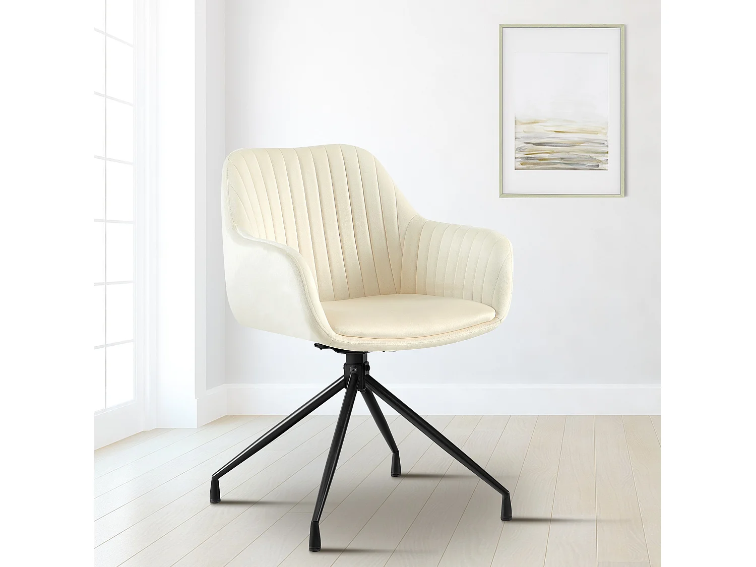 Lot de 2  chaises avec accoudoirs - Velours - Crème - Welby