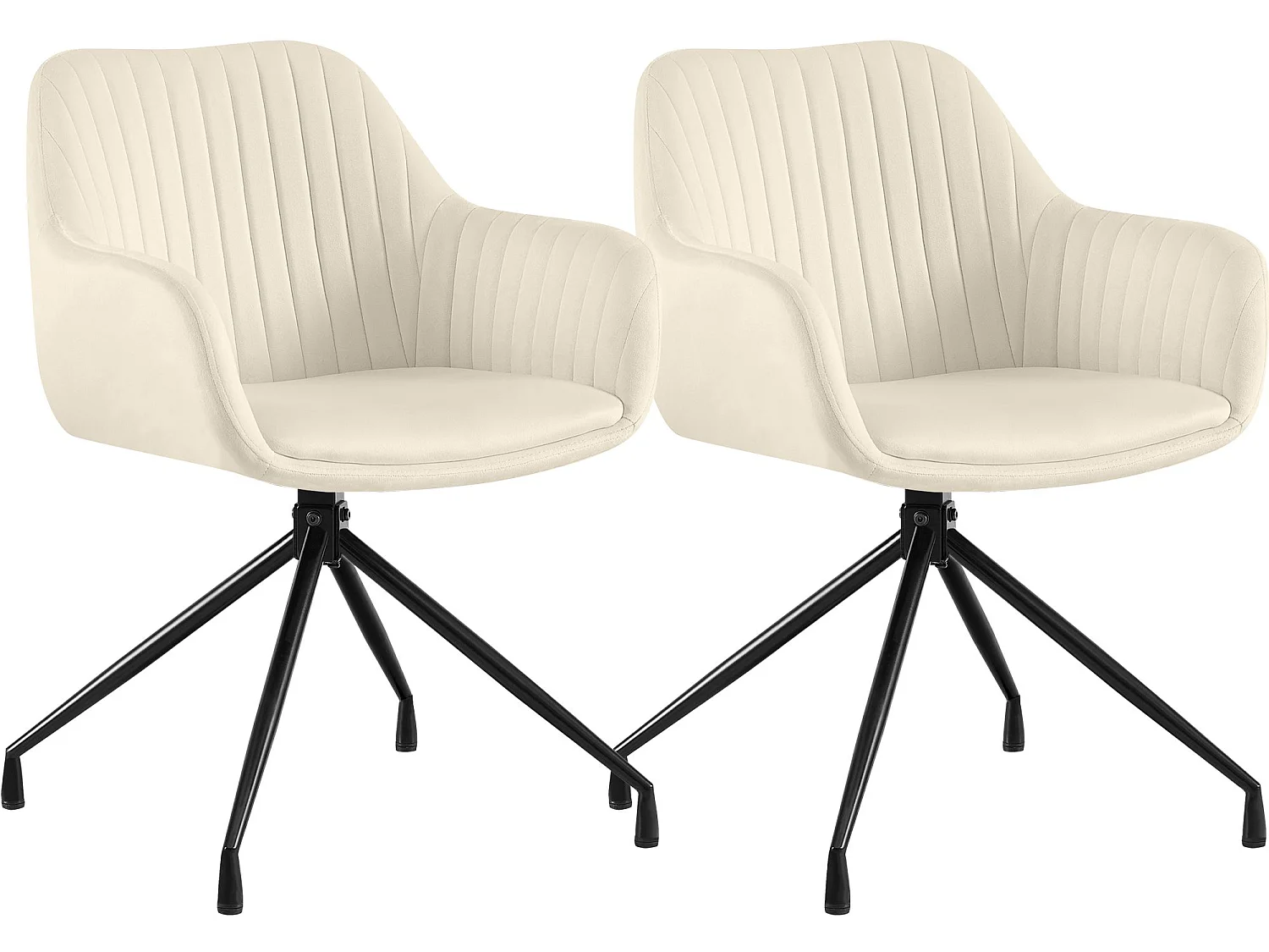 Lot de 2  chaises avec accoudoirs - Velours - Crème - Welby