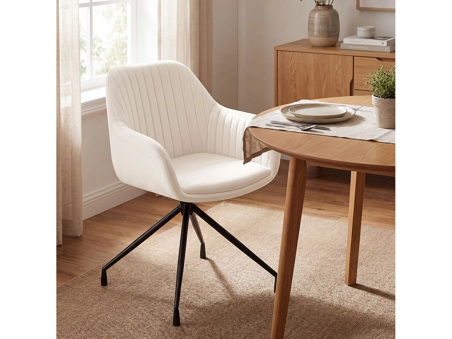 Lot de 2  chaises avec accoudoirs - Velours - Crème - Welby